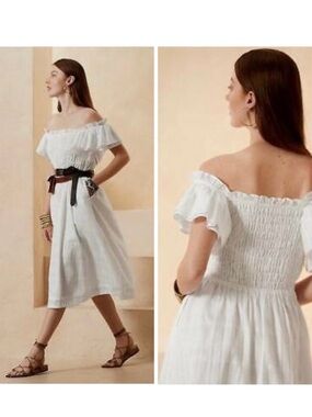 Banana Republic White Off-Shoulder Smocked Midi Dress